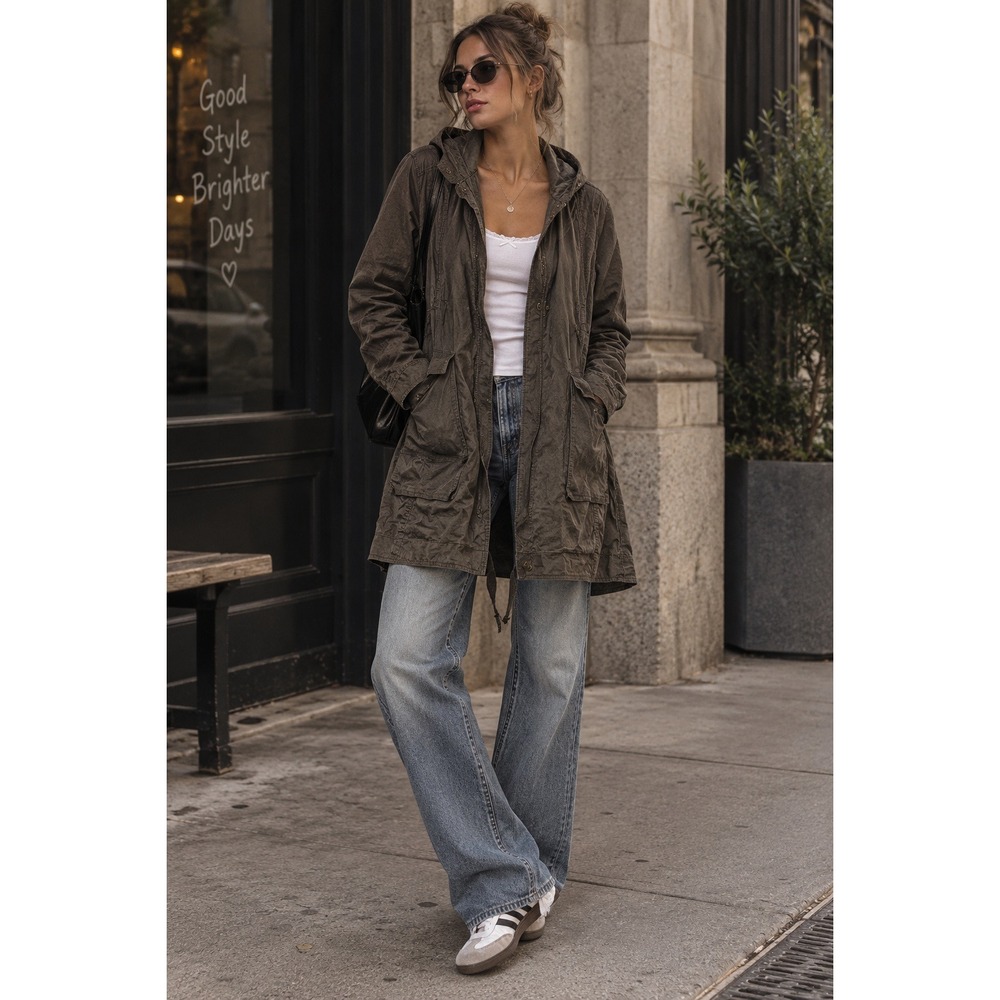 Eileen Fisher Jacket Womens Small Brown Anorak Coated Linen Utility Gorpcore
